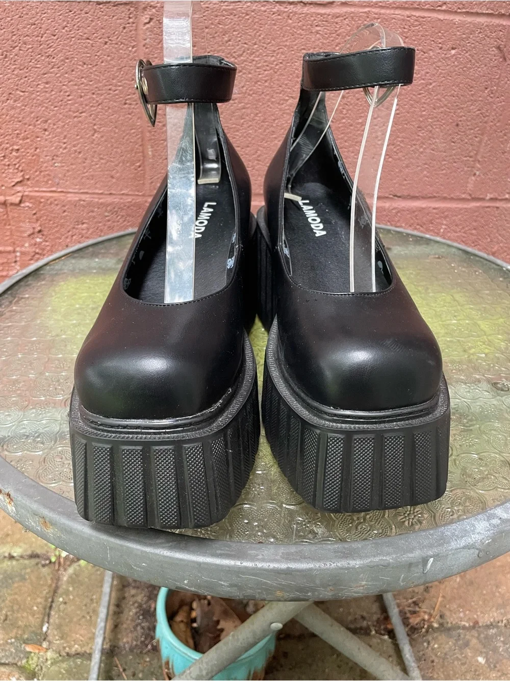 New Lamoda Black Platform Creeper Ankle Strap Shoes Size 7